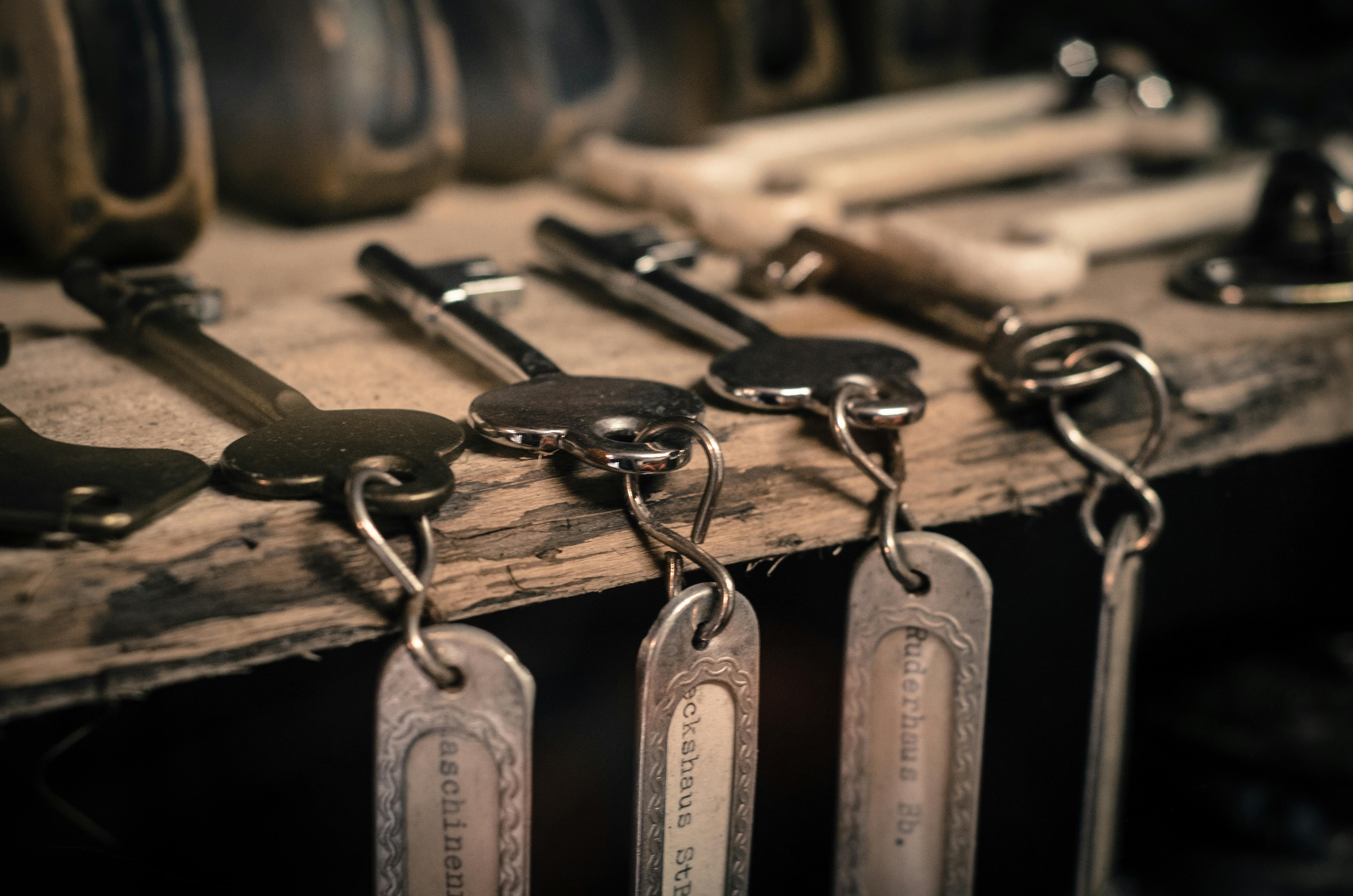 Professional locksmith key organization system with labeled key tags for efficient service delivery